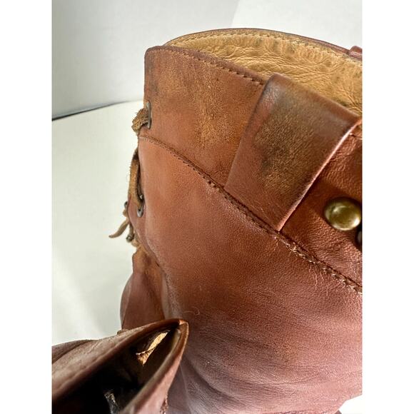 Free People Distressed Wayland Brown Leather Bead Stud Lace-Up Boho Bootie 37 6 - Picture 9 of 16